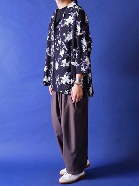 「CASPER JOHN（キャスパージョン）のVarious Dolman Shirts/バリアスドルマンシャツ（シャツ/ブラウス、ブラック系）」を使った、みぎたさん（メンズ・178cm）の春コーディネート