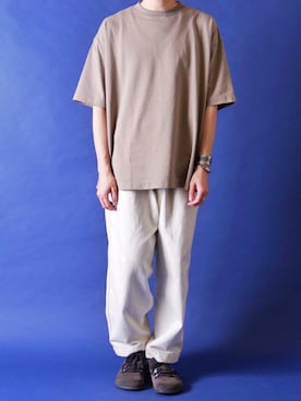 「Steven Alan（スティーブンアラン）の＜Steven Alan＞ HI-DENS CREW NECK SHORT SLEEVE TEE-BOLD/Tシャツ（Tシャツ/カットソー、ベージュ系）」を使った、みぎたさん（メンズ・178cm）の春コーディネート