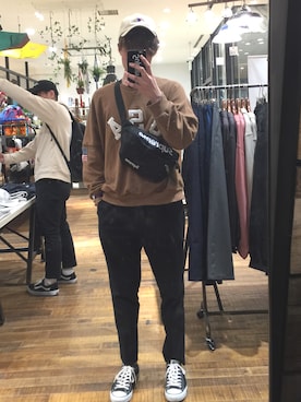 「USA」｜「アイテム（スウェット）」を使った、Shuさん（メンズ・181cm）の春コーディネート
