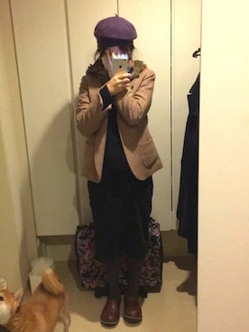 「アイテム（タイツ/ストッキング、ブルー系）」を使った、スカンピン子さん（レディース・157cm）の冬コーディネート