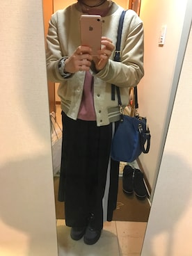 「w closet（ダブルクローゼット）のライン入りプリーツスカート（スカート、ブラック系）」を使った、yuuu＊さん（レディース・157cm）の冬コーディネート