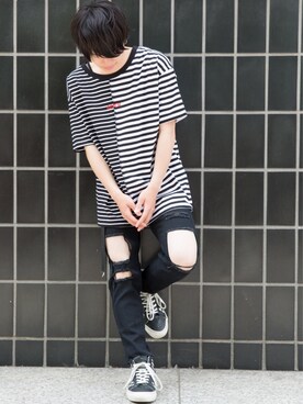 「CASPER JOHN AIVER（キャスパージョンアイバー）のアイテム（パンツ）」を使った、AIVERさん（メンズ・171cm）の春コーディネート