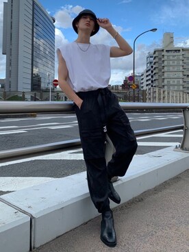 「AIVER（アイバー）のアイテム（パンツ）」を使った、AIVERさん（メンズ・185cm）の夏コーディネート