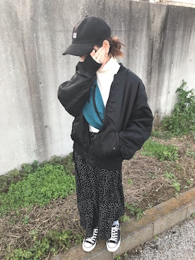 「アイラブCONVERSE」｜「アイテム（MA-1）」を使った、ブリトーさん（レディース・153cm）の秋コーディネート