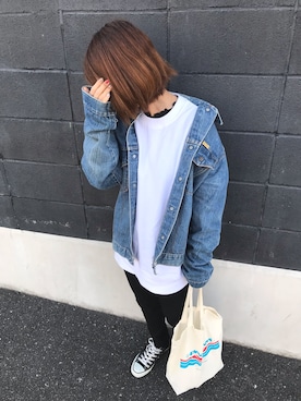 「スエット」｜「アイテム（デニムジャケット）」を使った、ブリトーさん（レディース・153cm）の冬コーディネート