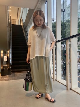 「EleSac（エルサック）の＜ELESAC（エルサック）＞PESCA ハンドバッグ◆（ハンドバッグ）」を使った、大塚 真弓さん（レディース・153cm）の夏コーディネート