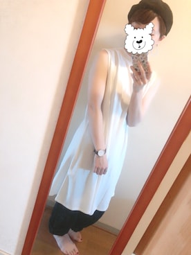 「白黒」｜「アイテム（ハンチング/ベレー帽）」を使った、ゆみねむさん（レディース・160cm）の夏コーディネート