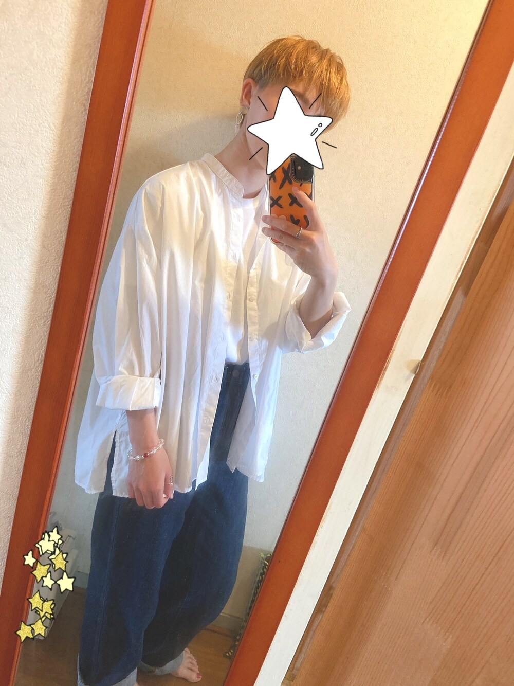「シンプルコーデ、ラクチンコーデ、カジュアル、ユニクロ、白シャツ」｜「SETTOのFARMS SHIRT：スタンドカラーワイドシルエットシャツ（シャツ/ブラウス、ホワイト系）」を使った、ゆみねむさん（レディース・160cm）の夏コーディネートの1枚目の写真