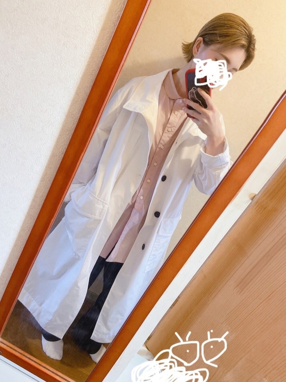 「春カラースタイル、ラフ、春カラー、UNIQLO、ピンク、ビッグシルエット」｜「UNIQLOのアイテム（ジャケット/アウター、ホワイト系）」を使った、ゆみねむさん（レディース・160cm）の春コーディネートの1枚目の写真