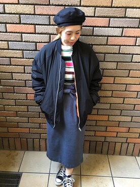 「スプリングSENSEOFPLACE」｜「アイテム（MA-1）」を使った、くみこさん（レディース・150cm）の冬コーディネート