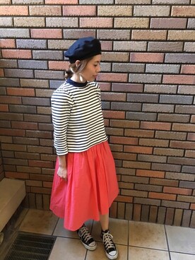 「スプリングSENSEOFPLACE」｜「アイテム（ハンチング/ベレー帽）」を使った、くみこさん（レディース・150cm）の春コーディネート