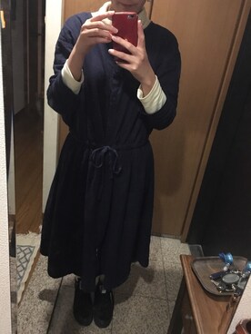 「Ne-net（ネネット）のアイテム（ノーカラージャケット）」を使った、ika:)さん（レディース・163cm）の冬コーディネート