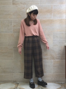 「Te chichi（テチチ）のアイテム（ハンチング/ベレー帽）」を使った、ano.さん（レディース・161cm）の秋コーディネート