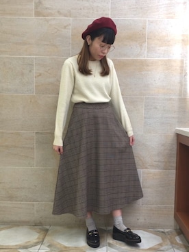 「Te chichi（テチチ）のアイテム（ハンチング/ベレー帽）」を使った、ano.さん（レディース・161cm）の冬コーディネート