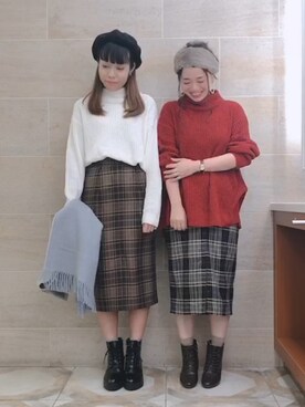 「Te chichi（テチチ）のアイテム（ハンチング/ベレー帽）」を使った、ano.さん（レディース・161cm）の冬コーディネート