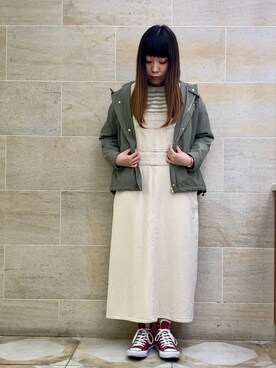 「オフホワイト」｜「アイテム（オールインワン・サロペット）」を使った、ano.さん（レディース・161cm）の春コーディネート