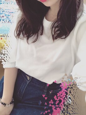 「GU（ジーユー）のアイテム（トップス、ホワイト系）」を使った、🍑さん（レディース・163cm）の春コーディネート