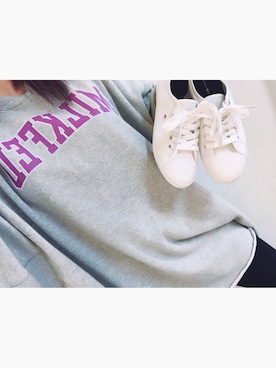 「MILKFED.（ミルクフェド）のSUPER BIG TOP2（スウェット、グレー系）」を使った、🍑さん（レディース・163cm）の春コーディネート