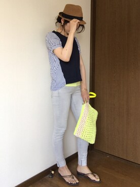 「UNIQLO（ユニクロ）のWOMEN ウルトラストレッチジーンズ（デニムパンツ）」を使った、hitoponさん（レディース・160cm）の夏コーディネート