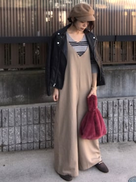 「ikka（イッカ）のアイテム（キャスケット）」を使った、hitoponさん（レディース・160cm）の秋コーディネート