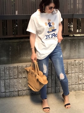 hitoponさんの「via j(ヴィアジェイ)"POPEYE"半袖Tシャツ 」を使ったコーディネート