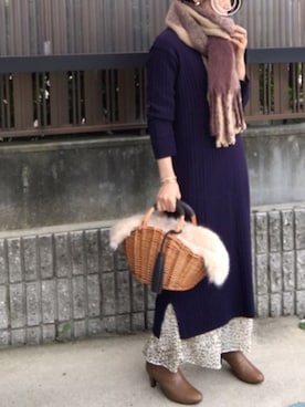 「アイテム（マフラー）」を使った、hitoponさん（レディース・160cm）の冬コーディネート