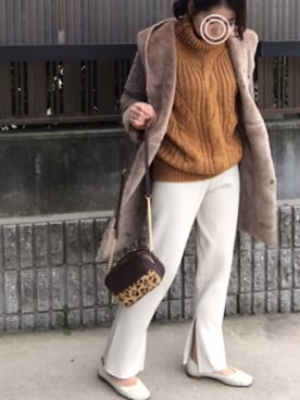 「リブニットパンツ」｜「アイテム（バレエシューズ）」を使った、hitoponさん（レディース・160cm）の冬コーディネート