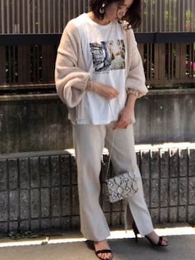 「リブニットパンツ」｜「アイテム（サンダル）」を使った、hitoponさん（レディース・160cm）の春コーディネート