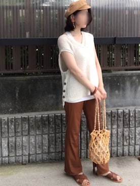 「GRL（グレイル）のクロスベルトデザインフラットサンダル（サンダル）」を使った、hitoponさん（レディース・160cm）の夏コーディネート