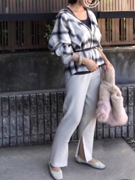 「リブニットパンツ」｜hitoponさん（レディース・160cm）の秋コーディネート