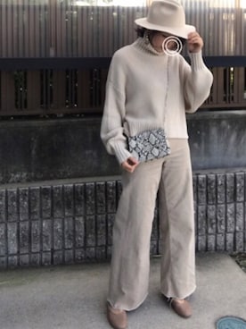 「ボリュームニット」｜「アイテム（その他シューズ）」を使った、hitoponさん（レディース・160cm）の秋コーディネート