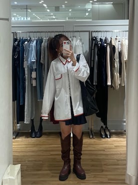 「シャツ 」｜「アイテム（ブーツ）」を使った、kasaki03さん（レディース・153cm）の秋コーディネート
