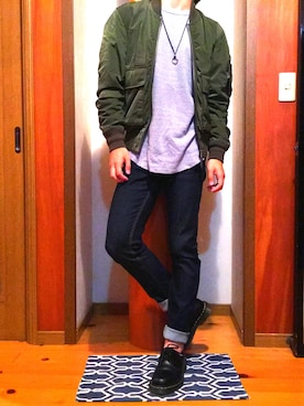 「GU（ジーユー）の（GU）スキニーフィットジーンズ（MEN ⁄ ジーンズ）」を使った、ゆきたろさん（メンズ・168cm）の秋コーディネート