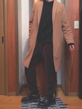 「STUDIOUS BLUE（ストゥディオスブルー）のアイテム（チェスターコート）」を使った、ゆきたろさん（メンズ・168cm）の冬コーディネート