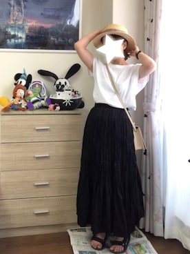 「ロンクスカート」｜「アイテム（帽子）」を使った、ナナタロスさん（レディース・151cm）の夏コーディネート