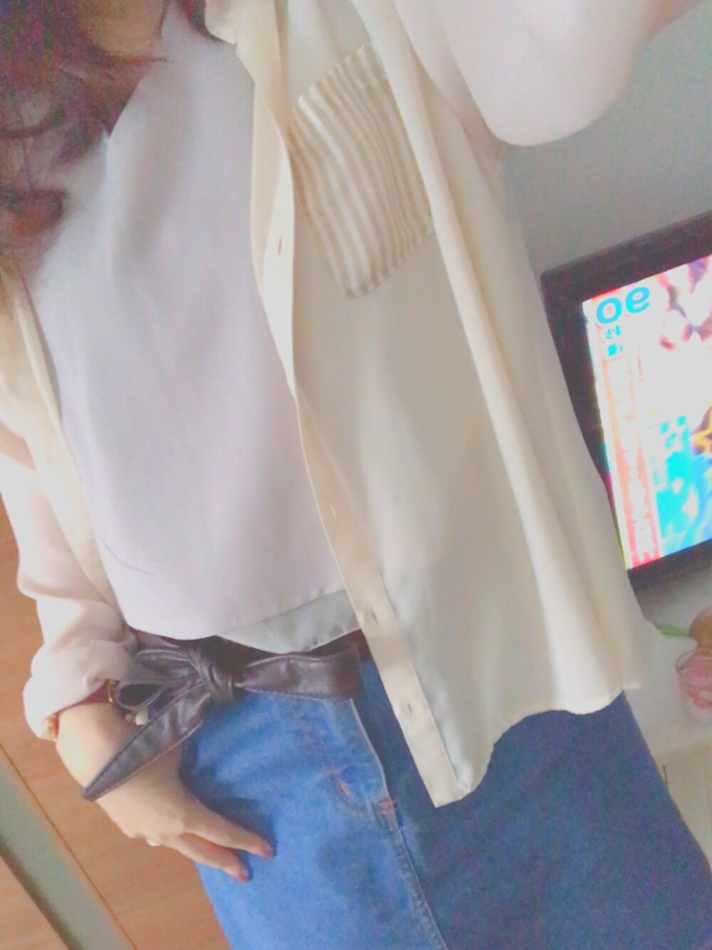 「サッシュベルト、大人カジュアル、ラクチンコーデ、シャツスタイル、ootd、coordinate」｜「MAJESTIC LEGONのアイテム（シャツ/ブラウス、ホワイト系）」を使った、coco.  さん（レディース・162cm）の夏コーディネートの1枚目の写真