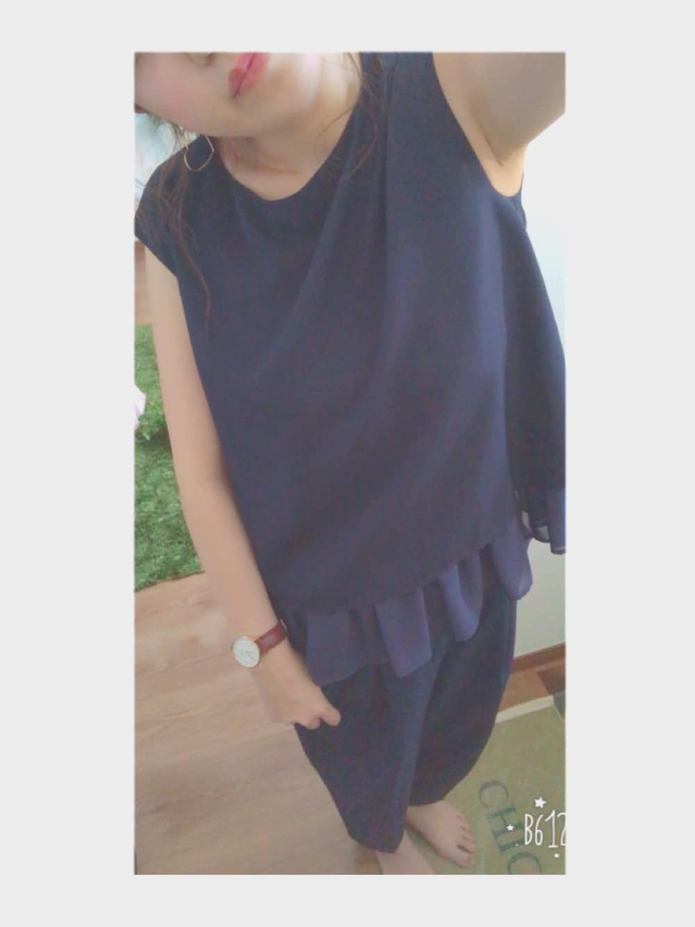 「セットアップ、セットアップスタイル、夏、夏コーデ、ootd、outfit、GU、シンプル、シンプルコーデ、パンツスタイル」｜「Daniel Wellingtonのアイテム（アナログ腕時計、ブラウン系）」を使った、coco.  さん（レディース・162cm）の夏コーディネートの1枚目の写真