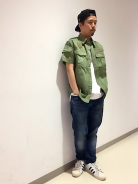 「ミリタリーシャツ」｜HONDAさん（メンズ・171cm）の春コーディネート