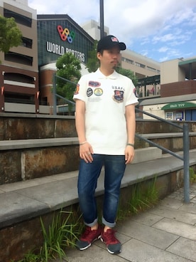 「AVIREX（アヴィレックス）のアイテム（キャップ）」を使った、HONDAさん（メンズ・171cm）の夏コーディネート