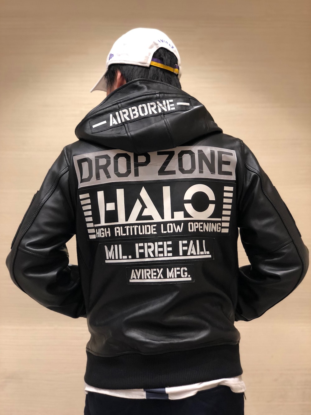 レザー フーディー ハロ/LEATHER HOODIE HALO【Avirex Military Camp
