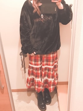 「Ank Rouge（アンクルージュ）のアイテム（ニット/セーター、ブラック系）」を使った、もかちゃんさん（レディース・158cm）の冬コーディネート