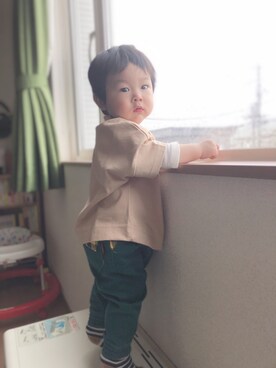 「Moujonjon（ムージョンジョン）のアイテム（その他パンツ）」を使った、しみちゃんさん（キッズ・70cm）の春コーディネート
