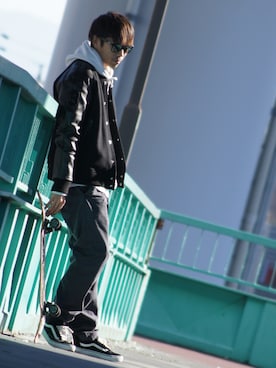 「ロールアップ」｜「アイテム（スタジャン）」を使った、SO®さん（メンズ・178cm）の冬コーディネート