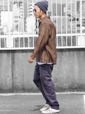 「グレンチェック」｜「アイテム（スリッポン）」を使った、SO®さん（メンズ・178cm）の夏コーディネート