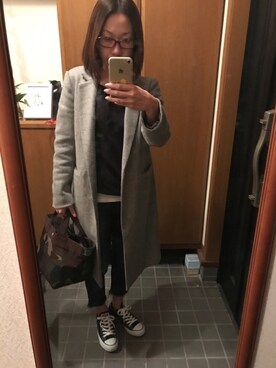 「Ungrid（アングリッド）のインディゴフレイドヘムストスリ（デニムパンツ）」を使った、yuki☆さん（レディース・157cm）の冬コーディネート