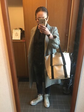 「Ungrid（アングリッド）のインディゴフレイドヘムストスリ（デニムパンツ）」を使った、yuki☆さん（レディース・157cm）の冬コーディネート