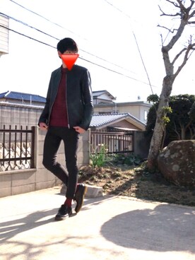 「リドム」｜「アイテム（ライダースジャケット）」を使った、なおやさん（メンズ・175cm）の冬コーディネート