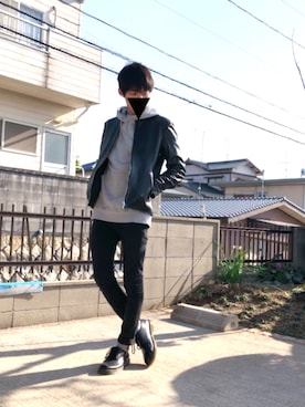 「リドム」｜「アイテム（ライダースジャケット）」を使った、なおやさん（メンズ・175cm）の冬コーディネート