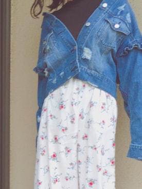 「花柄パンツ」｜「アイテム（デニムジャケット）」を使った、rei♡さん（レディース・148cm）の春コーディネート