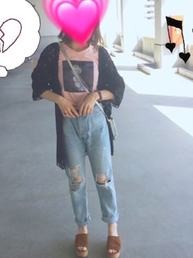 「MERCURYDUO（マーキュリーデュオ）のアイテム（デニムパンツ）」を使った、rei♡さん（レディース・148cm）の夏コーディネート